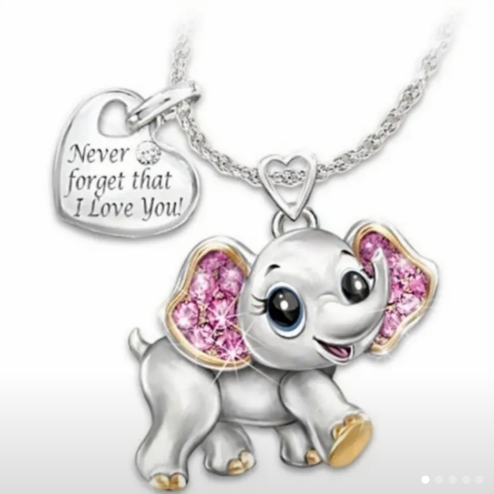 New women's kids girls Elephant Heart I love you pendant necklace